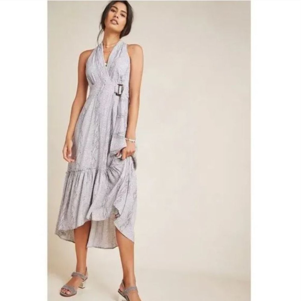 Anthropologie Snakeskin Print Belted Maxi Dress Size 6